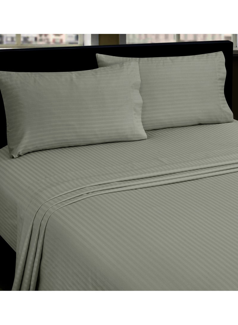 Bliss Casa 3 Pieces 1cm Stripe Bed Sheets King (180x200+30 cm) - Soft Satin Sheet Set with Pillowcases - Deep Pocket, Hotel Collection, Luxury Bedding Set include 1 fitted Sheet, 2 Pillowcases -Grey - Image 3