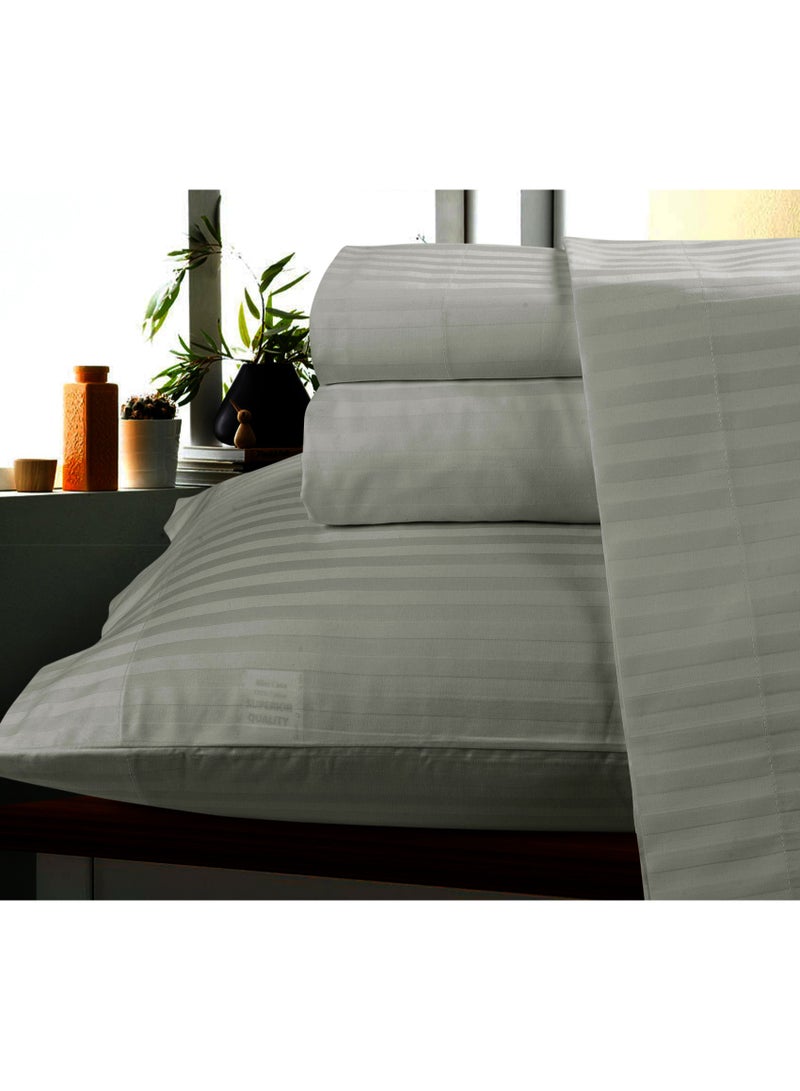 Bliss Casa 3 Pieces 1cm Stripe Bed Sheets King (180x200+30 cm) - Soft Satin Sheet Set with Pillowcases - Deep Pocket, Hotel Collection, Luxury Bedding Set include 1 fitted Sheet, 2 Pillowcases -Grey - Image 4