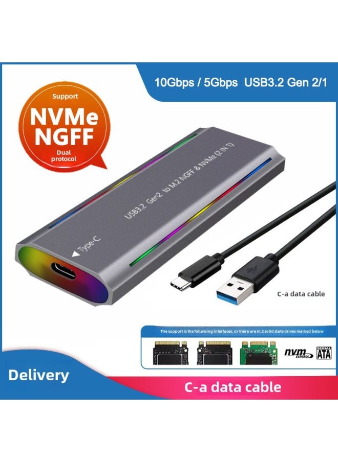 Generic M.2 Solid State USB3.1NGFF & Nvme Protocol Hard Disk Box Type-C RGB Light Aluminum Alloy Mobile Hard Disk Box-Color:TNP07-L-AC(NGFF/NVME Dual Protocol) Gray  - Image 1