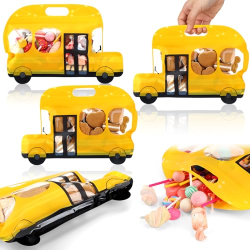 Watersay 50 Pcs School Bus Goodie Bags with Handle Resealable Waterproof Plastic Candy Treat Bags Stand-up Teacher Appreciation Gift Pouches for Back to School Birthday Party Supplies - Image 1