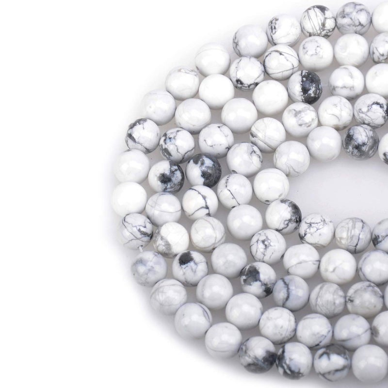 LPBeads 100PCS 8mm Natural White Howlite Beads Gemstone Round Loose Beads for Jewelry Making with Crystal Stretch Cord