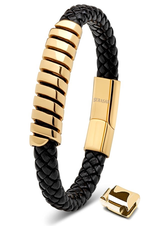 SERASAR Men's Bracelets 20cm Gold Gift Box Genuine Cowhide Leather Braided Adjustable Magnetic Clasp Multilayer Jewelry Rope Male Boy Boys Band Accessories - Image 1