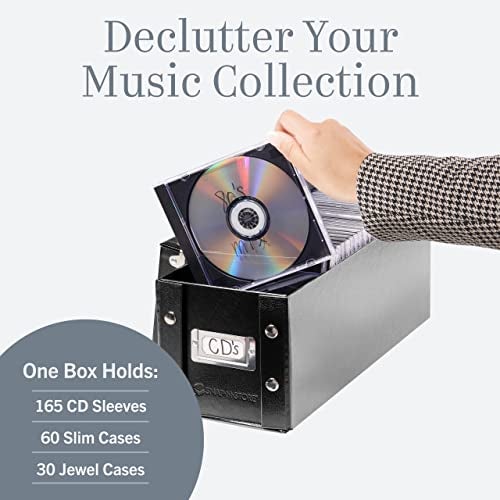 Snap-N-Store CD Storage Box - Pack of 1 - Durable 5.1 x 5.1 x 13.2 Inch Disc Holder with Lid to Store up to 165 Discs - Black - Image 3
