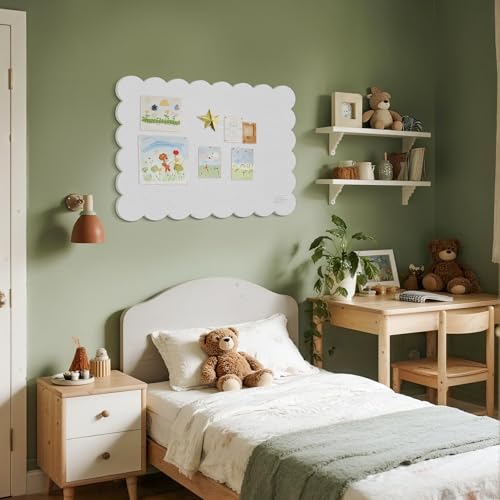 Lightomorrow Scalloped Bulletin Board, 36 x 24 Inches Felt Pin Board - Decorative Cork Alternative for Wall, 3' x 2' Foldable Picture Self-Adhesive Vision Prayer Board with 20 Pushpins - White - Image 3