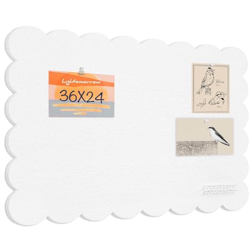 Lightomorrow Scalloped Bulletin Board, 36 x 24 Inches Felt Pin Board - Decorative Cork Alternative for Wall, 3' x 2' Foldable Picture Self-Adhesive Vision Prayer Board with 20 Pushpins - White - Image 1
