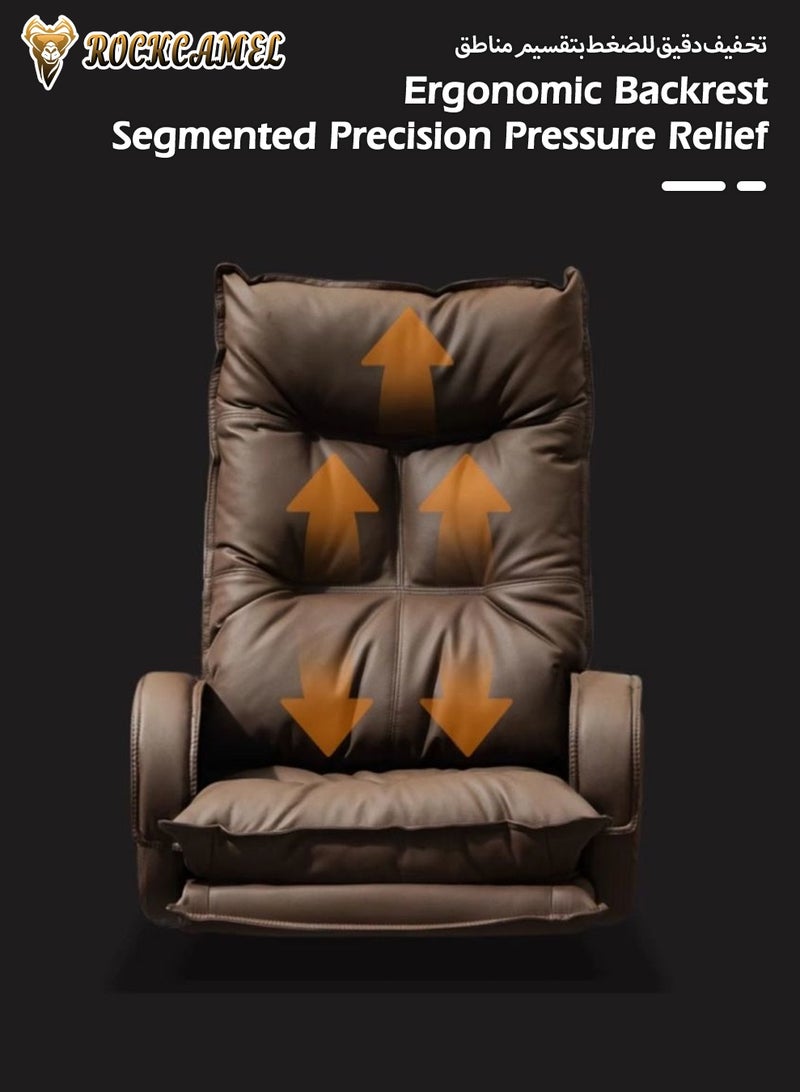 ROCKCAMEL Executive Office Chair / Boss Chair with Footrest, Ergonomic High Back PU Reclining Chair with Thickened Latex Cushion, 135° Reclining Computer Desk Chair for Home or Office, Brown - Image 5