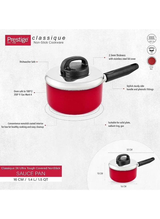 Prestige PRESTIGE Saucepan Stainless Steel Lid 16cm,PR 15907, Red Red 16cm