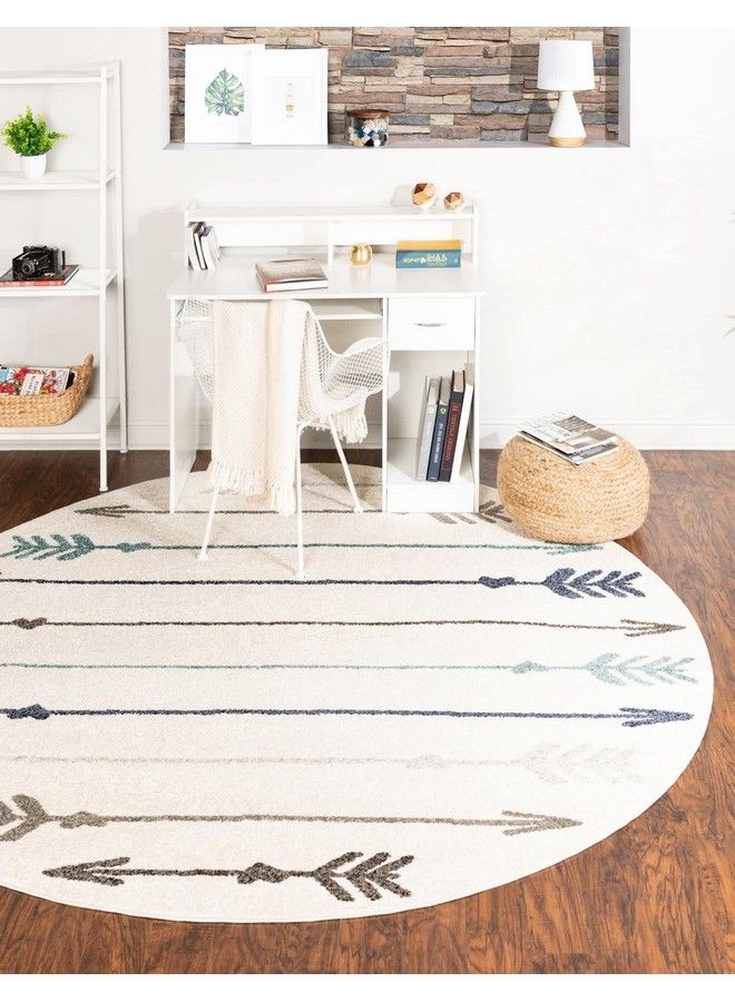 Unique Loom Autumn Collection Area Rug Arrow (3' 3" Round Ivory Gray) - Image 1