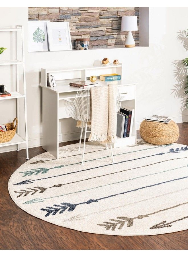 Unique Loom Autumn Collection Area Rug Arrow (3' 3" Round Ivory Gray) - Image 3
