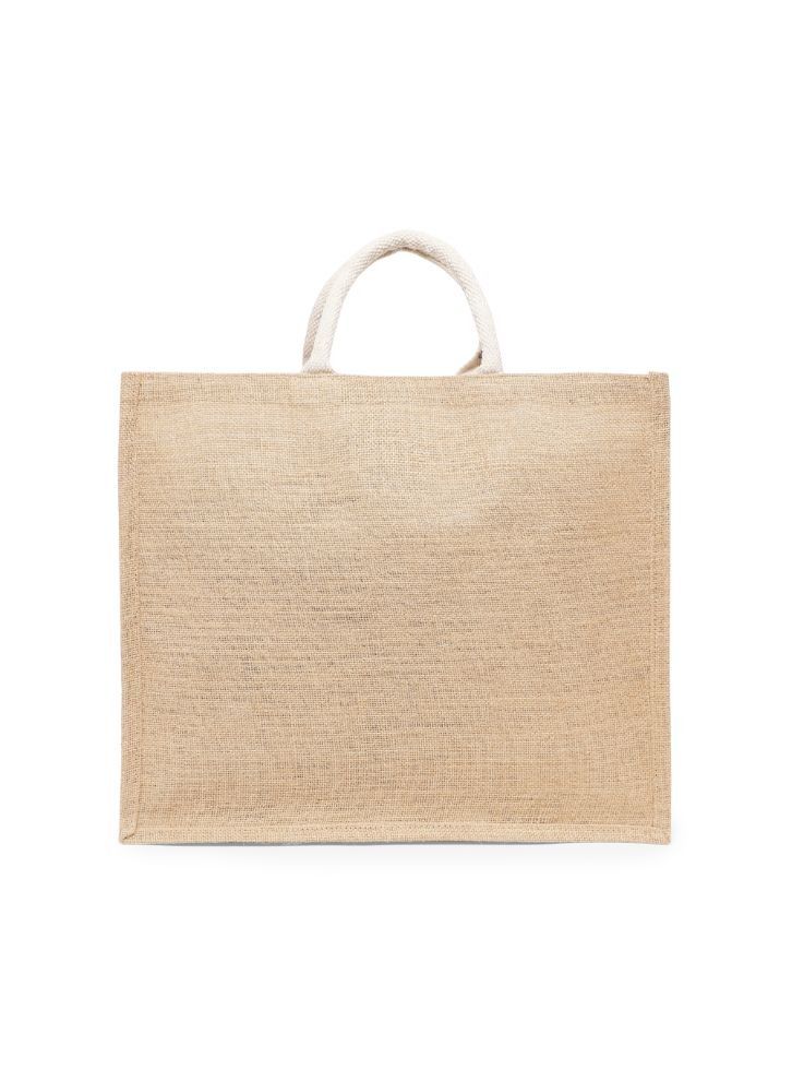 BYFT Laminated Jute Tote Bags with Gusset (Natural) Reusable Eco Friendly Shopping Bag (43.18 x 15.24 x 36.83 Cm) Set of 12 Pcs  - Image 1