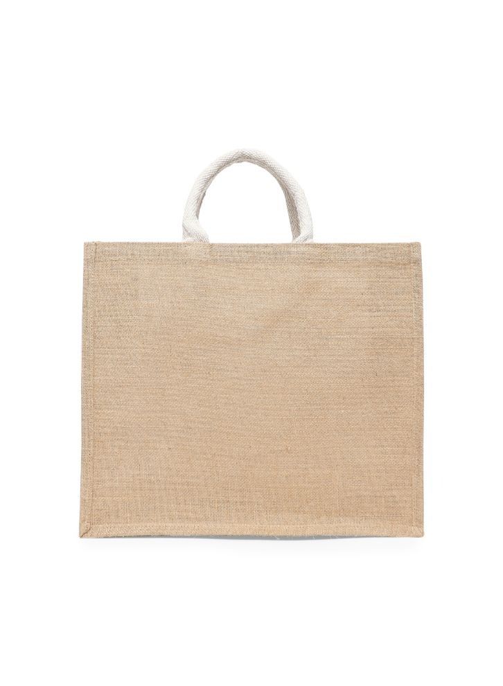 BYFT Laminated Jute Tote Bags with Gusset (Natural) Reusable Eco Friendly Shopping Bag (43.18 x 15.24 x 36.83 Cm) Set of 12 Pcs  - Image 2
