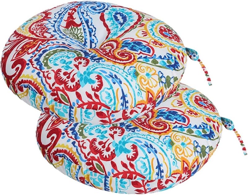 FUNHOME Bistro Chair Cushions 15 inch,Set of 2,Tufted Round Chair Cushions with Ties,15"x15"x4",Water Resistant Round Seat Cushion for Barstool Chairs,Patio Garden Kitchen Outdoor Furniture(Phoenix) - Image 1