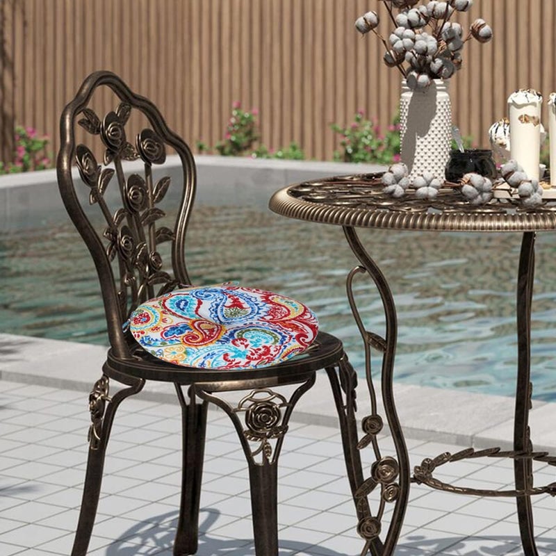 FUNHOME Bistro Chair Cushions 15 inch,Set of 2,Tufted Round Chair Cushions with Ties,15"x15"x4",Water Resistant Round Seat Cushion for Barstool Chairs,Patio Garden Kitchen Outdoor Furniture(Phoenix) - Image 5