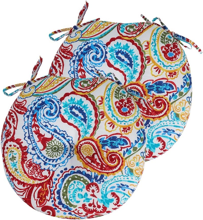 FUNHOME Bistro Chair Cushions 15 inch,Set of 2,Tufted Round Chair Cushions with Ties,15"x15"x4",Water Resistant Round Seat Cushion for Barstool Chairs,Patio Garden Kitchen Outdoor Furniture(Phoenix) - Image 3
