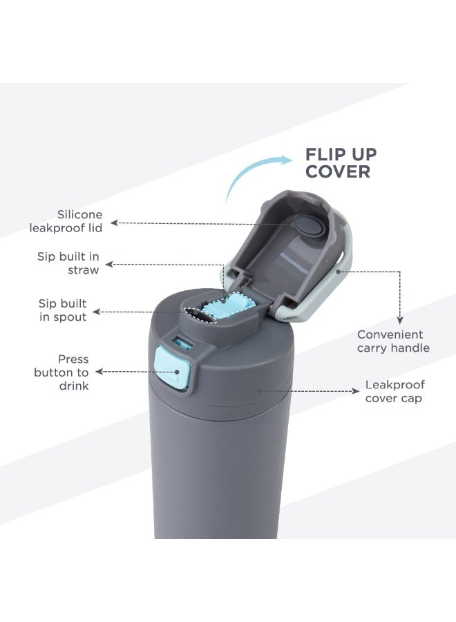 HydroBrew SipSwitch™ Insulated Water Bottle 720ml – Leakproof, Stainless Steel, Straw & Spout Lid -Graphite - Image 4