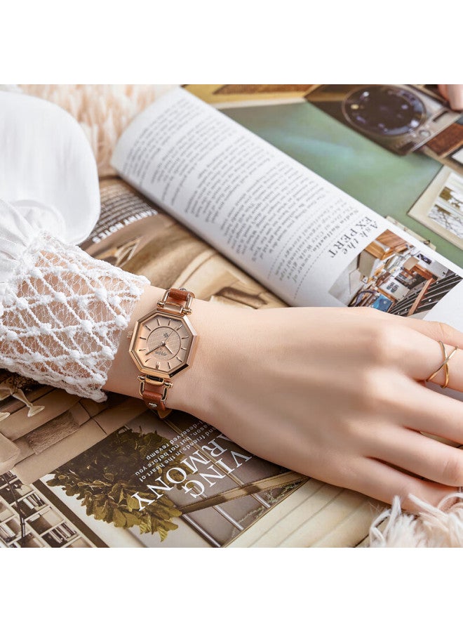 Julius Julius Women's Watch, Classic Korean Style, Retro Fashion, Trendy Student Leather Strap, Quartz Ladies Watch, Brown, Ja-750c  - Image 4