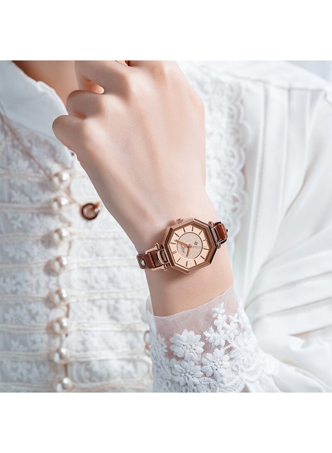 Julius Julius Women's Watch, Classic Korean Style, Retro Fashion, Trendy Student Leather Strap, Quartz Ladies Watch, Brown, Ja-750c  - Image 3