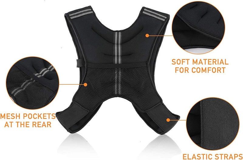 ZELUS Weighted Vest, 6lb/8lb/12lb/16lb/20lb/25lb/30lb Weight Vest with Reflective Stripe for Workout, Strength Training, Running, Fitness, Muscle Building, Weight Loss, Weightlifting, Black(25 lb) - Image 5