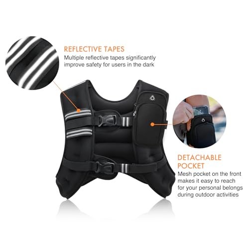 ZELUS Weighted Vest, 6lb/8lb/12lb/16lb/20lb/25lb/30lb Weight Vest with Reflective Stripe for Workout, Strength Training, Running, Fitness, Muscle Building, Weight Loss, Weightlifting, Black(25 lb) - Image 4