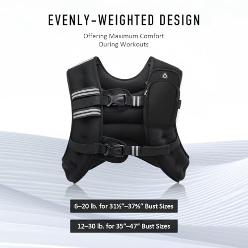 ZELUS Weighted Vest, 6lb/8lb/12lb/16lb/20lb/25lb/30lb Weight Vest with Reflective Stripe for Workout, Strength Training, Running, Fitness, Muscle Building, Weight Loss, Weightlifting, Black(25 lb) - Image 3
