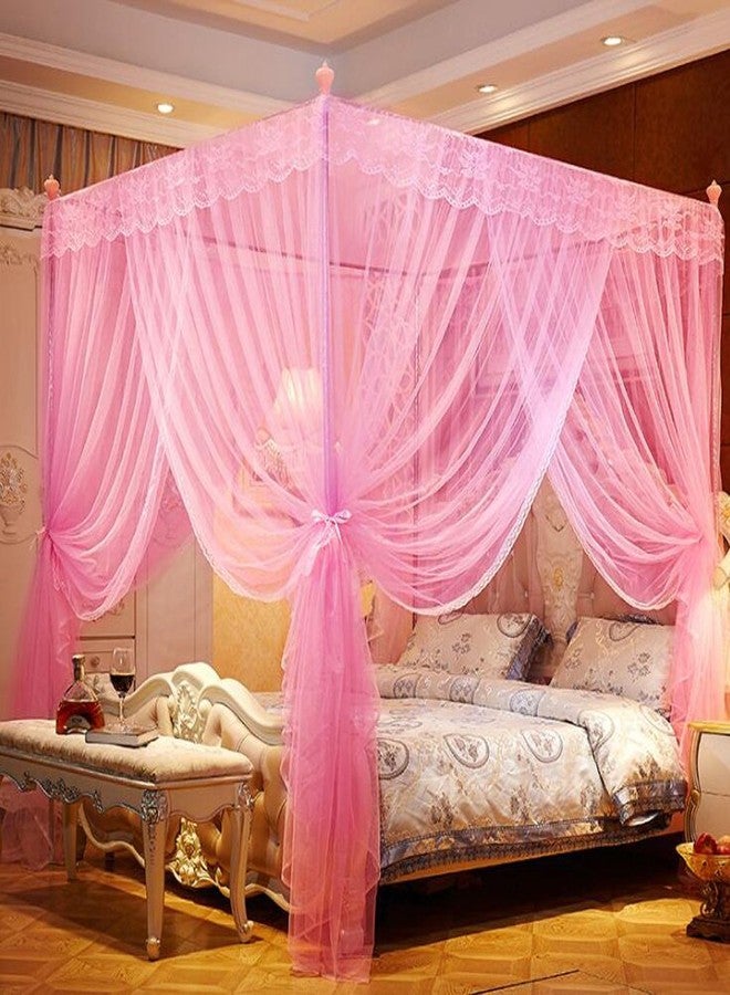 Nattey 4 Corners Canopy Bed Curtains Princess Bed Curtain Canopy Mosquito Netting Canopies (Twin, Pink) - Image 1