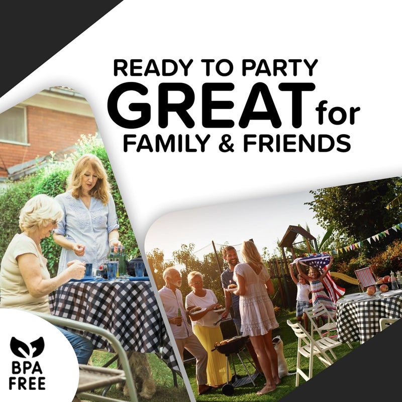Exquisite Picnic Table Cover - 6 Pack Round Premium Plastic Tablecloth - Black & White Checkered BBQ Table Cover - Gingham Checkerboard Disposable Plastic Tablecloth 84 inch - Image 3