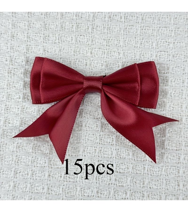 15 Pcs 2.76 Inch Burgundy Satin Double Layer Swallowtail Bow DIY Clothing Accessories Decoration Gift Bag Gift Box Craft Headwear - Image 5