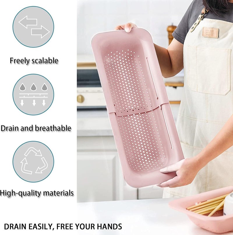 Cyrox Extendable Strainer Basket Over The Sink Colander Vegetables Noodle Pasta Food Drain Basket Space Saver Portable Drainer 1Pcs