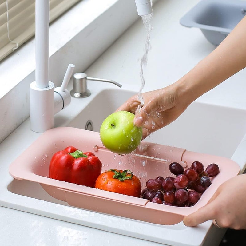 Cyrox Extendable Strainer Basket Over The Sink Colander Vegetables Noodle Pasta Food Drain Basket Space Saver Portable Drainer 1Pcs