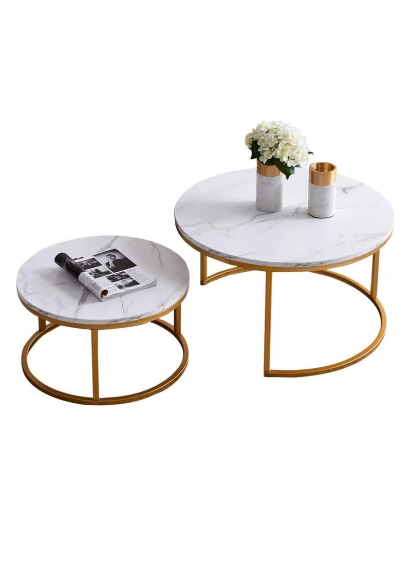 DubaiGallery Coffee Table Set of 2 Stackable MDF Top Side Table Round Set Table Combination Small Set Table Set Industrial Style Side Table Round for Living Room, Balcony  - Image 1