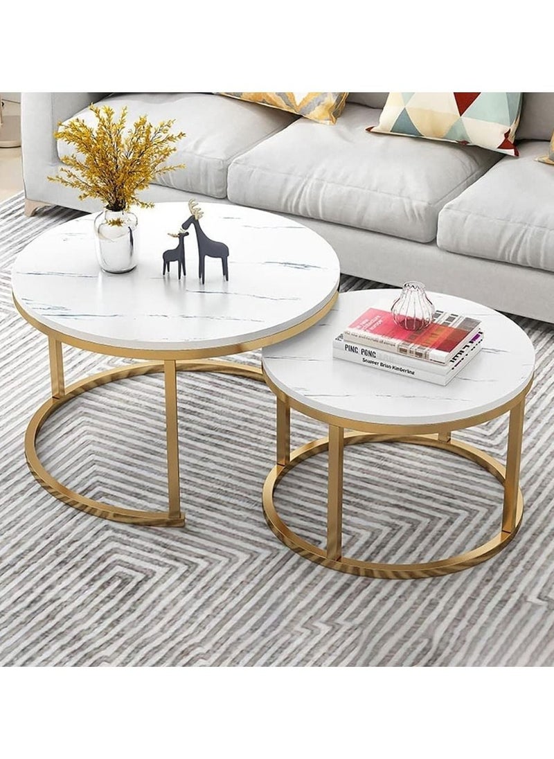 DubaiGallery Coffee Table Set of 2 Stackable MDF Top Side Table Round Set Table Combination Small Set Table Set Industrial Style Side Table Round for Living Room, Balcony  - Image 3