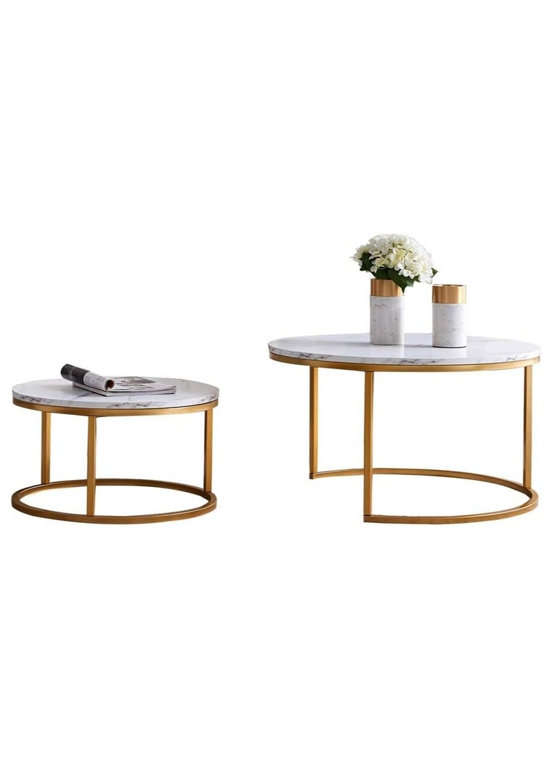 DubaiGallery Coffee Table Set of 2 Stackable MDF Top Side Table Round Set Table Combination Small Set Table Set Industrial Style Side Table Round for Living Room, Balcony  - Image 2