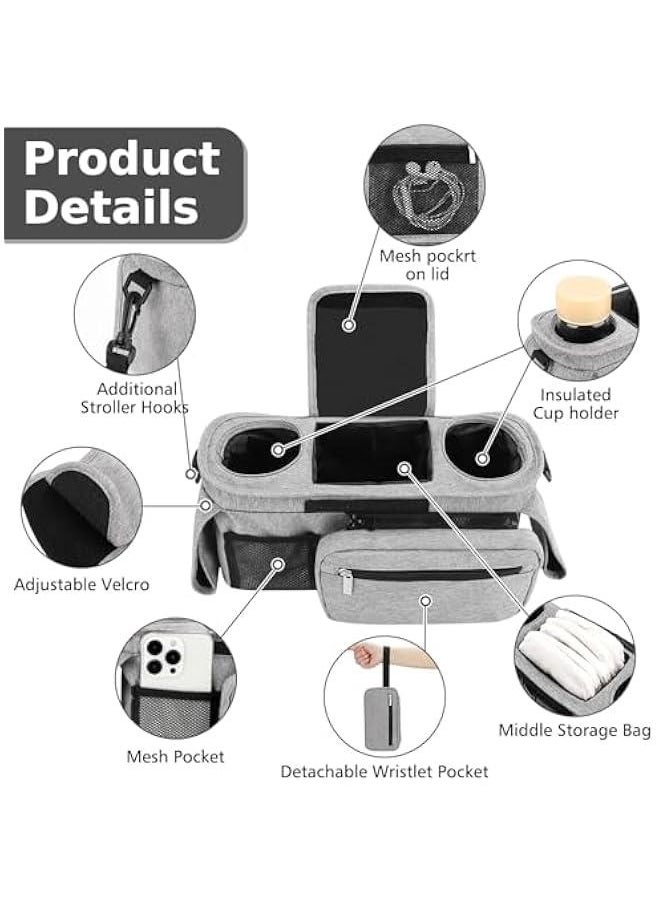 HOOKOR Universal Stroller Organizer with Insulated Cup Holder Detachable Phone Bag and Shoulder Strap,Stroller Bag Caddy Organizer Accessories Fits for Uppababy, Baby Jogger, Strollers (Grey)  - Image 4