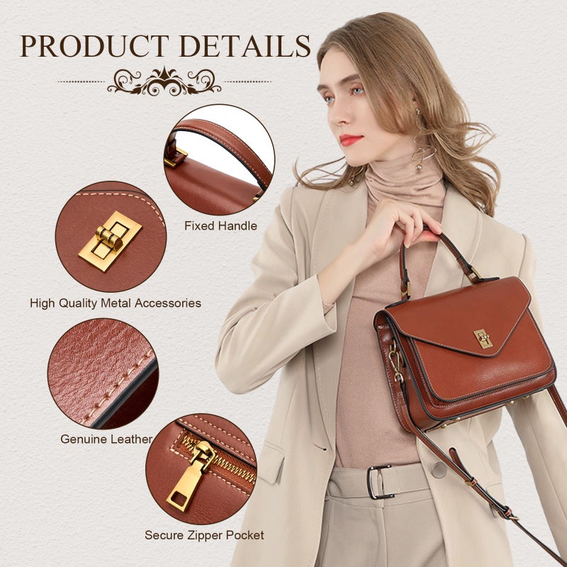 MoreFarther Genuine Leather Crossbody Bags for Women Lightweight Handbag Commuter Business Travel Purse with Adjustable Dual Strap (Brown) - Image 2
