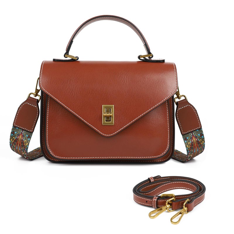 MoreFarther Genuine Leather Crossbody Bags for Women Lightweight Handbag Commuter Business Travel Purse with Adjustable Dual Strap (Brown) - Image 1
