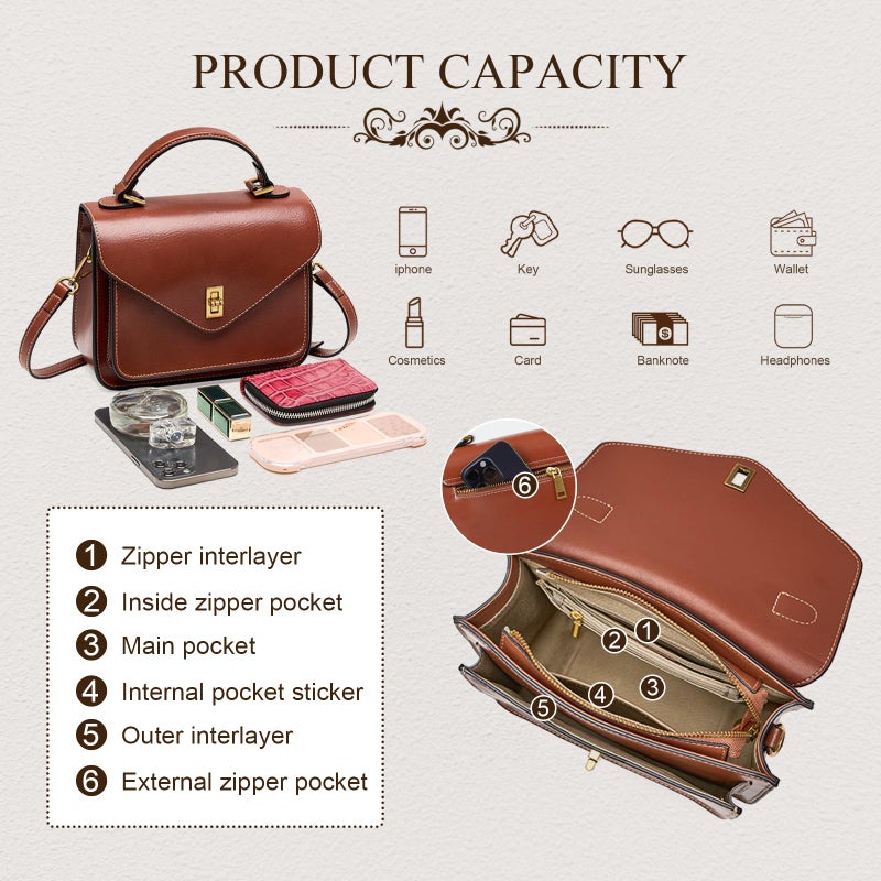 MoreFarther Genuine Leather Crossbody Bags for Women Lightweight Handbag Commuter Business Travel Purse with Adjustable Dual Strap (Brown) - Image 4