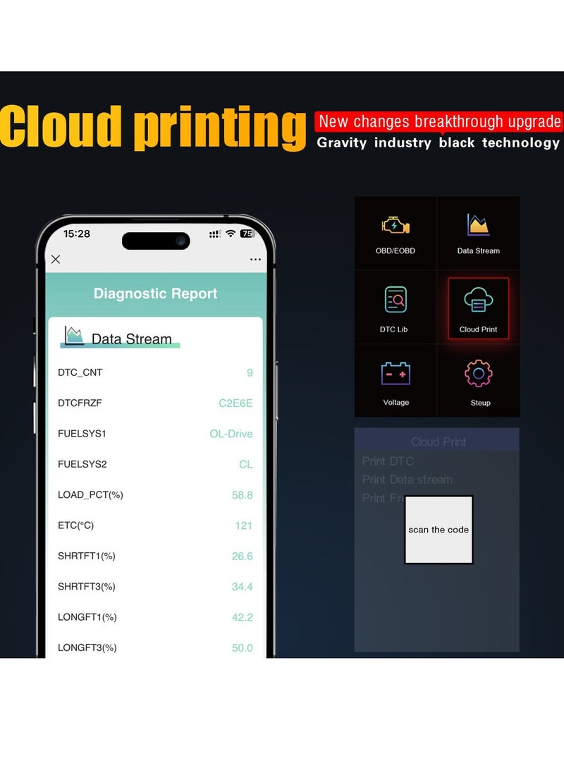 Generic - أداة تشخيص ماسح ضوئي احترافية OBD2، محرك فحص تلقائي محسن مع قراءة/مسح رمز الخطأ، 35901 رمز تشخيصي للخطأ، طباعة بيانات سحابية، قارئ رمز ماسح للسيارات بعد عام 1996 - Image 1