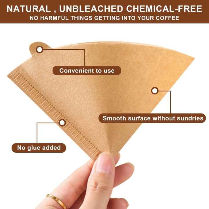 ZEBROC Cone Shaped Unbleached All Natural Coffee Filters - Size 02, Natural Paper Coffee No Blowout, Disposable for Pour Over and Drip Coffee Maker (2-4 Cup) V60 Paper Coffee Filters(100, V Shape) - Image 3