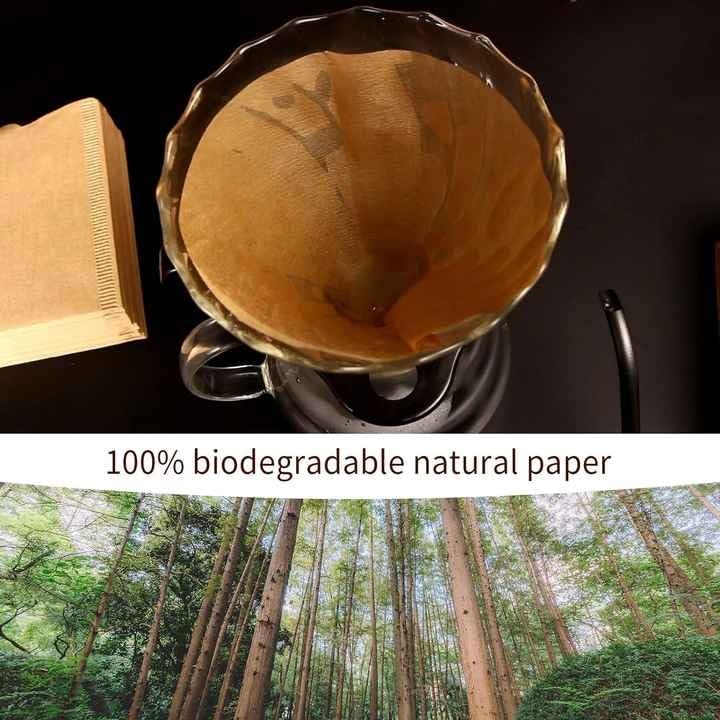 ZEBROC Cone Shaped Unbleached All Natural Coffee Filters - Size 02, Natural Paper Coffee No Blowout, Disposable for Pour Over and Drip Coffee Maker (2-4 Cup) V60 Paper Coffee Filters(100, V Shape) - Image 2