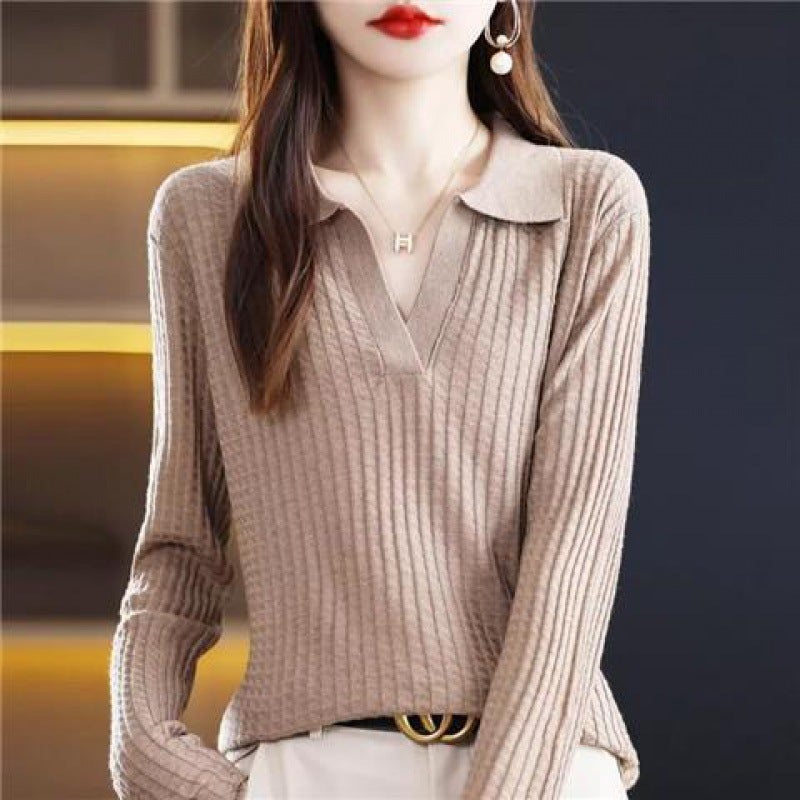 Autumn/winter New Knit Sweater Inner Wear Polo Collar Top Womens Slimming Smooths Your Silhouette Korean Fashionable Stylish Emerald