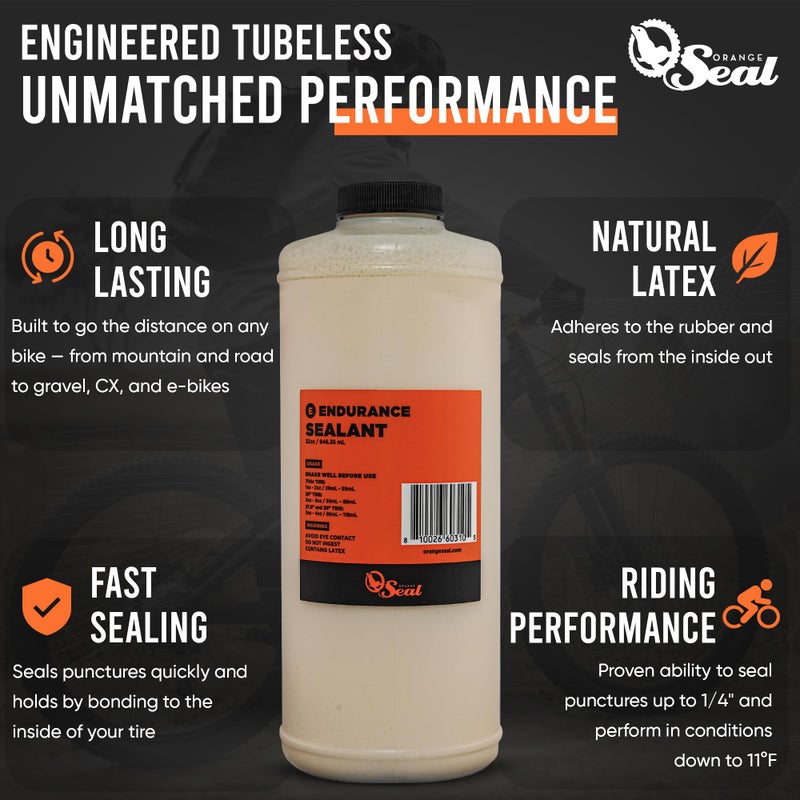 Orange Seal - Endurance Formula Tubeless Bike Tire Sealant | Long Lasting, Fast Sealing | for MTB, Road, CX and Gravel Bicycle Tires | 32oz Refill - Image 1