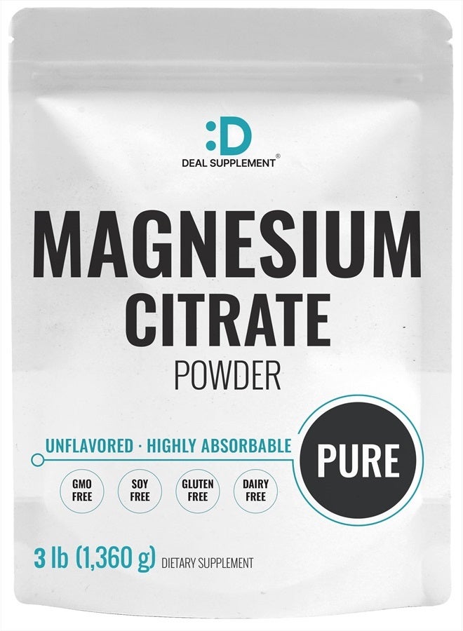 DEAL SUPPLEMENT Magnesium Citrate Powder 500mg, 3lbs – Unflavored, Easily Absorbed – Purified Trace Mineral for Muscle, Heart, & Digestive Support – One a Day, Non-GMO, Filler Free - Image 1