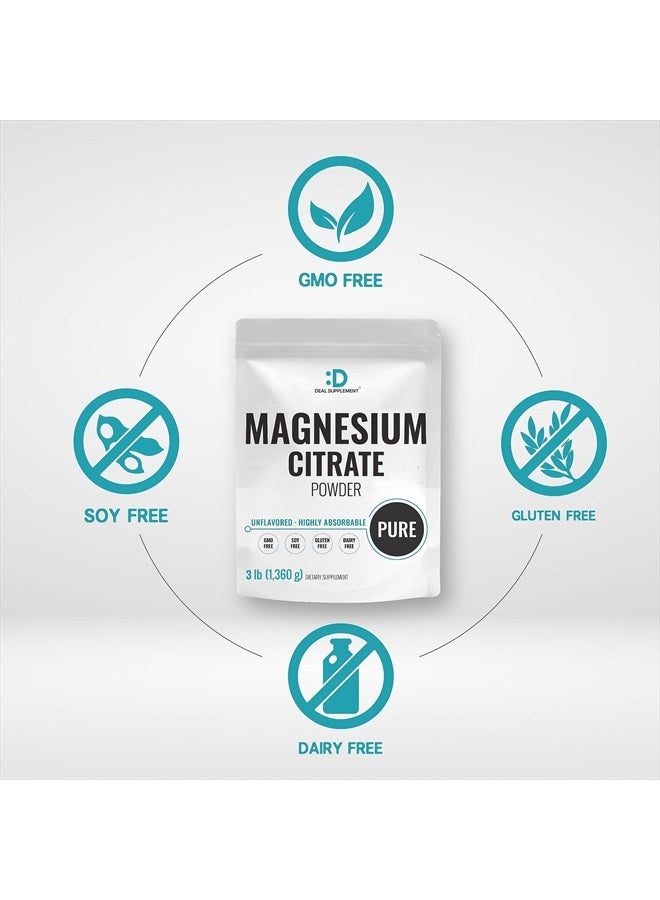 DEAL SUPPLEMENT Magnesium Citrate Powder 500mg, 3lbs – Unflavored, Easily Absorbed – Purified Trace Mineral for Muscle, Heart, & Digestive Support – One a Day, Non-GMO, Filler Free - Image 3