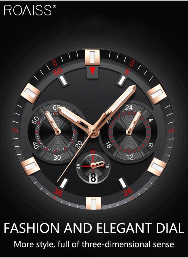 Men's Leather Strap Quartz Watch, Analog Display Round Shape Dial Watch with Date Display, Waterproof Luminous Watch as Gift for Men