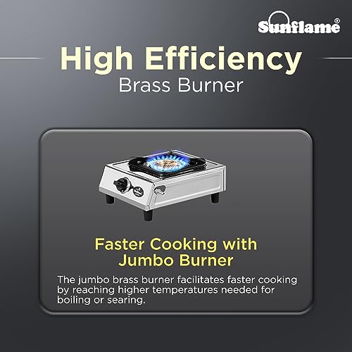 Sunflame One Burner Glass Top Gas Stove | Jumbo Burner Gas Stove | 2-Year Product Coverage by Sunflame | Manual Ignition | Heavy Duty Pan Support | PAN India Presence | Silver - Image 3