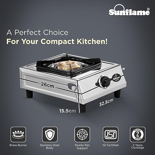 Sunflame One Burner Glass Top Gas Stove | Jumbo Burner Gas Stove | 2-Year Product Coverage by Sunflame | Manual Ignition | Heavy Duty Pan Support | PAN India Presence | Silver - Image 2