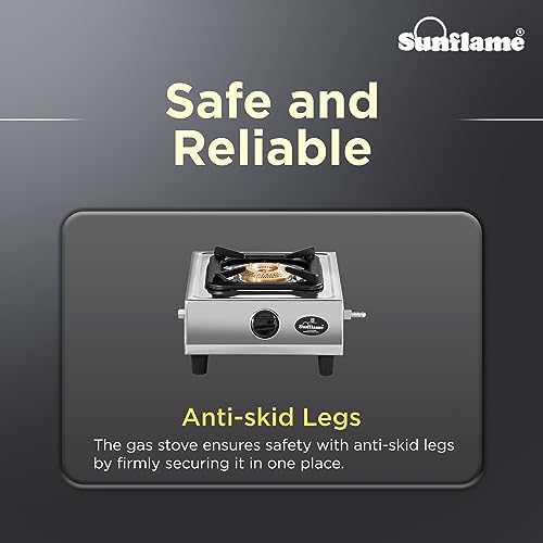 Sunflame One Burner Glass Top Gas Stove | Jumbo Burner Gas Stove | 2-Year Product Coverage by Sunflame | Manual Ignition | Heavy Duty Pan Support | PAN India Presence | Silver - Image 5