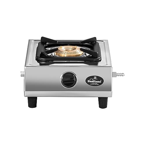 Sunflame One Burner Glass Top Gas Stove | Jumbo Burner Gas Stove | 2-Year Product Coverage by Sunflame | Manual Ignition | Heavy Duty Pan Support | PAN India Presence | Silver - Image 1
