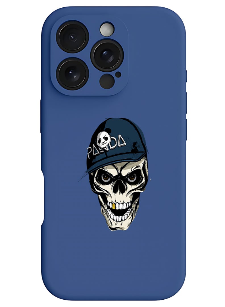 Theodor iPhone 16 Pro Blue Protective Slim Fit Case Liquid Silicone Cover with Full Body Protection Anti-Scratch Shockproof Case For iPhone - Panda skull - Image 1