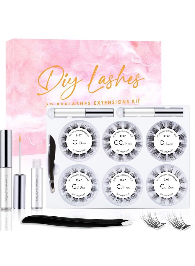 Aibipo DIY Lash Extension Kit, 72 Clusters Volume Lashes Set Soft and Lightweight, C Curl 0.07mm 10-15mm Mixed DIY Eyelash Extension, at Home Lash Extensions Kit with Cluster Lashes Glue and Tweezers - Image 1
